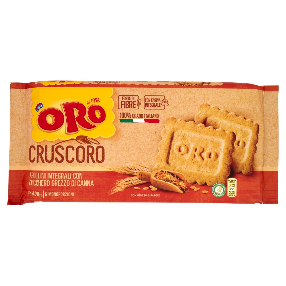 Oro Saiwa Cruscoro Biscotti Integrali 100% Grano Italiano con Zucchero di Canna e Miele Gr.400