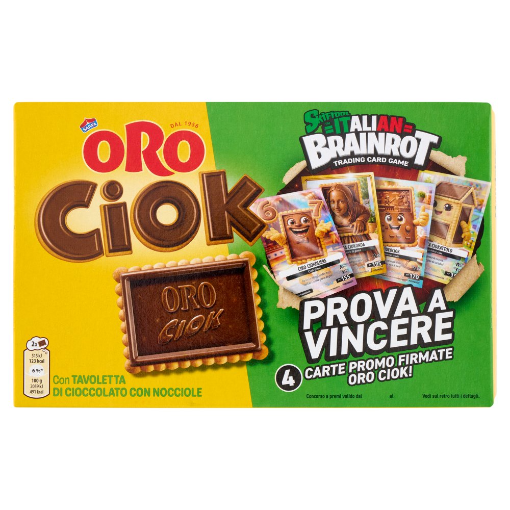 Oro Saiwa Oro Ciok Biscotti con Tavoletta di Cioccolato alla Nocciola Pz.10 Gr.25