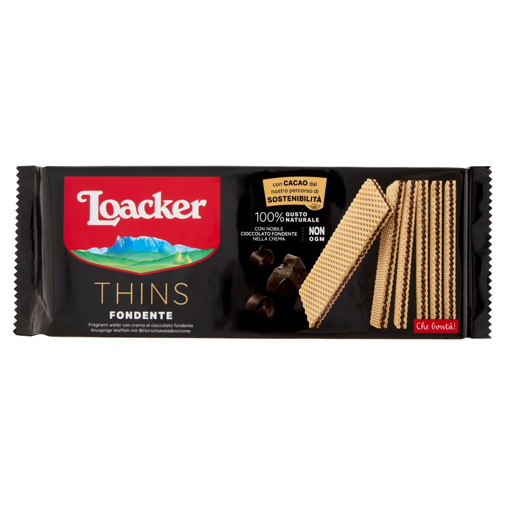 Loacker Thins Fondente Wafer con Crema al Cioccolato Fondente Gr.150