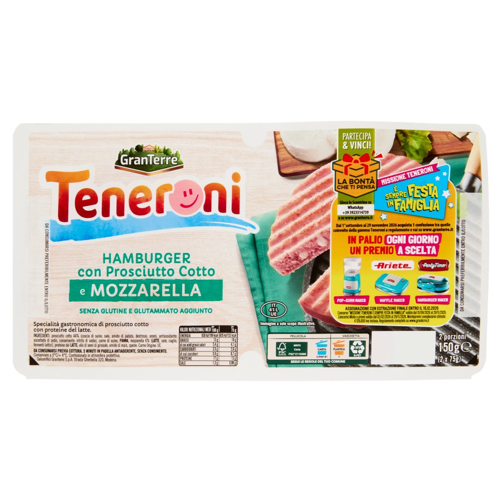 Casa Modena Teneroni Hamburger con Prosciutto Cotto e Mozzarella Pz.2 Gr.75