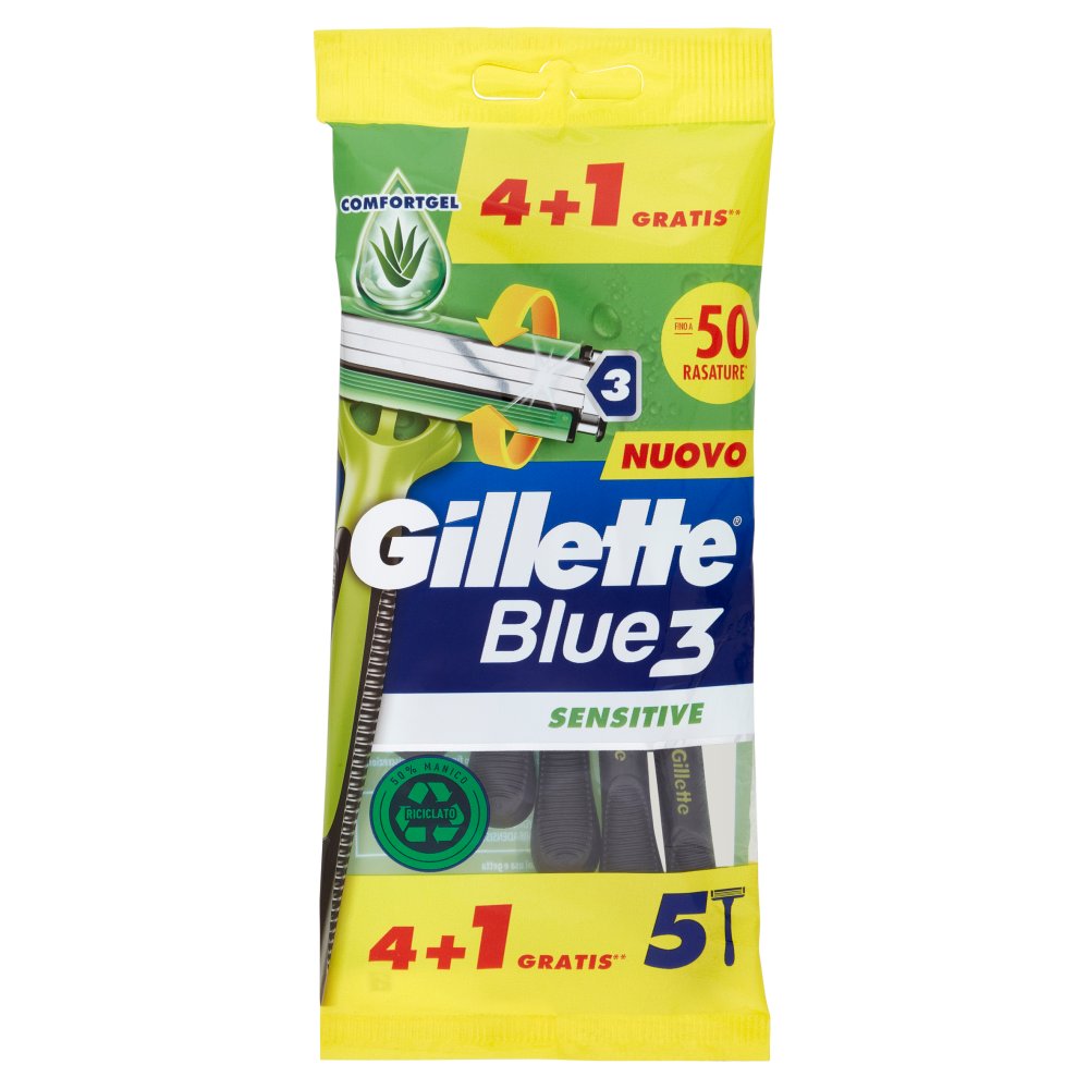 Gillette Blue 3 Sensitive Rasoi Usa e Getta Pz. 4+1