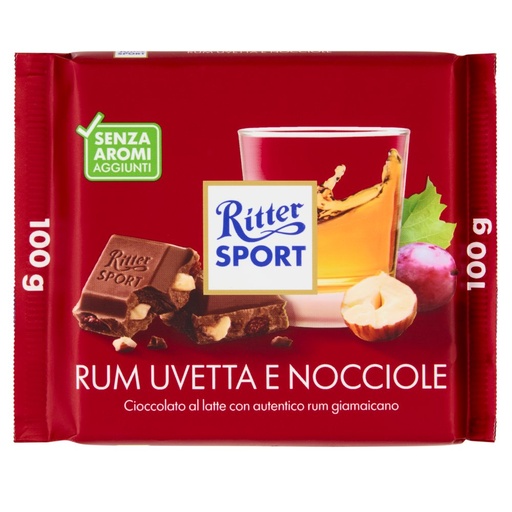 [000007299] Ritter Sport Cioccolato Rum, Uvetta e Nocciole Gr.100