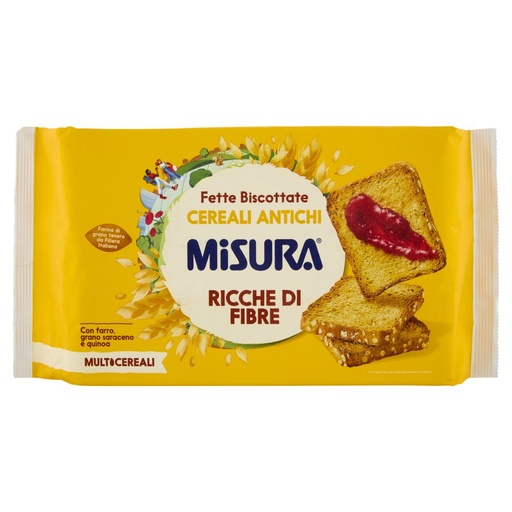 [000007384] Misura Multicereali Fette Biscottate con Grano Saraceno, Farro e Quinoa Gr.320