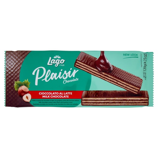 [000007558] Gastone Lago Plaisir Chocolate Cioccolato al Latte Wafer Cioccolato al Latte con Crema alle Nocciole Gr.120