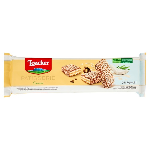 [000007592] Loacker Patisserie Coconut Wafer con Crema al Cocco Ricoperti di Cioccolato Latte Gr.100
