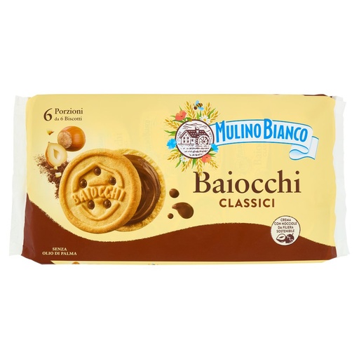 [000010608] Mulino Bianco Baiocchi Biscotti con Crema alla Nocciola Pz.6 Gr.336