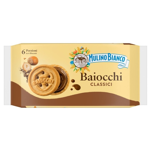 [000010608] Mulino Bianco Baiocchi Biscotti con Crema alla Nocciola e Cacao Pz.6 Gr.336
