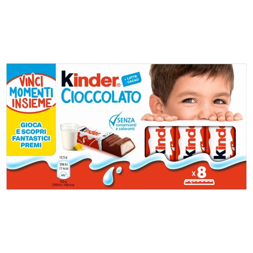 [000010770] Kinder Cioccolato Barrette Pz.8 Gr.100