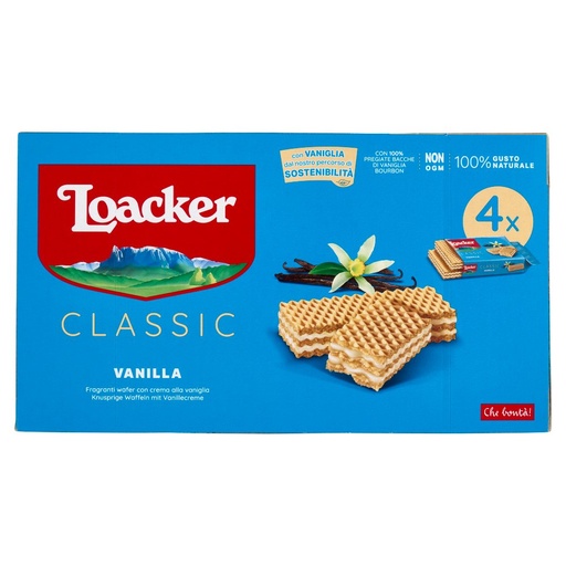 [000014816] Loacker Classic Vanilla Wafer con Crema alla Vaniglia Bourbon del Madagascar Pz.4 X Gr45