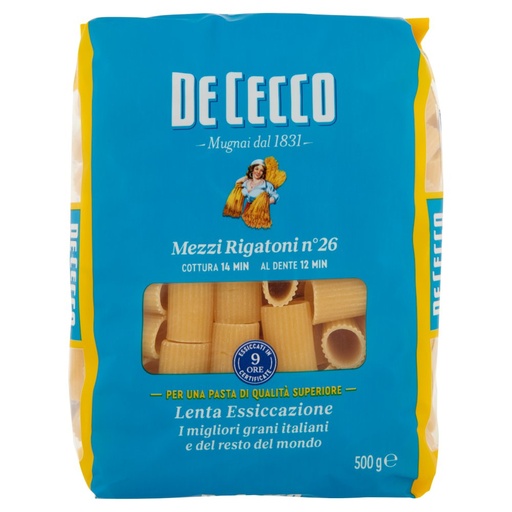 [000015215] De Cecco Mezzi Rigatoni N°26 Gr.500