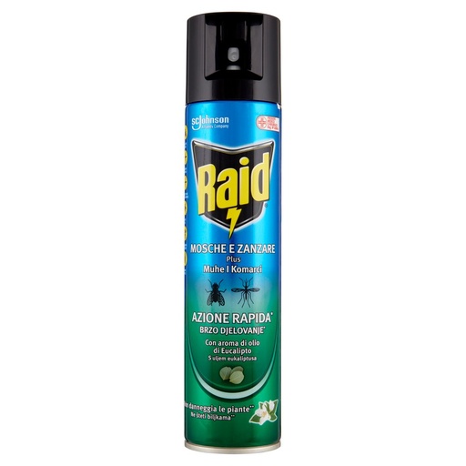 [000015549] Raid Insetticida Spray contro Mosche e Zanzare con Aroma di Olio di Eucalipto Ml.400