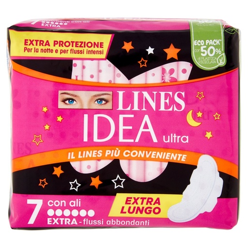 [000022879] Lines Idea Ultra Flussi Abbondanti Assorbenti con Ali Pz.7
