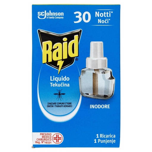[000023571] Raid Insetticida Liquido 30 Notti Zanzare e Zanzare Tigre Ricarica