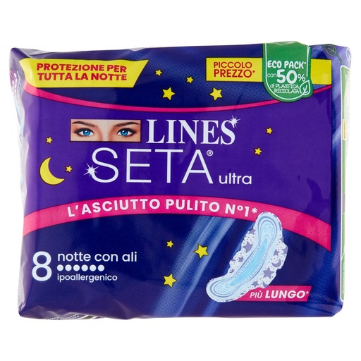 [000024800] Lines Seta Ultra Notte Assorbenti con Ali Pz.8