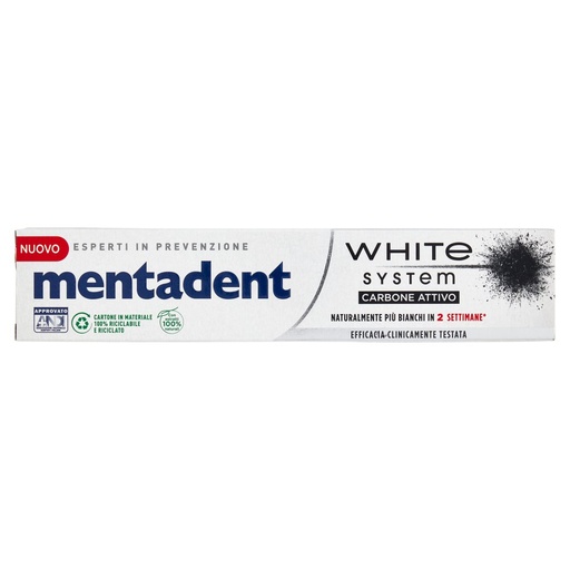 [000024925] Mentadent Dentifricio White System con Carbone Attivo Ml.75