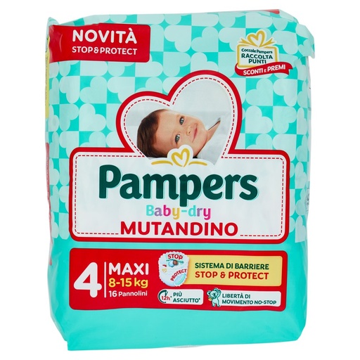 [000025236] Pampers Pannolini Baby Dry Mutandina Taglia 4 da 8 a 15 Kg Pz.16