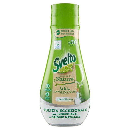 [000025731] Svelto Gel per Lavastoviglie Powered by Nature con Aceto Bianco 36 Lavaggi Ml.640