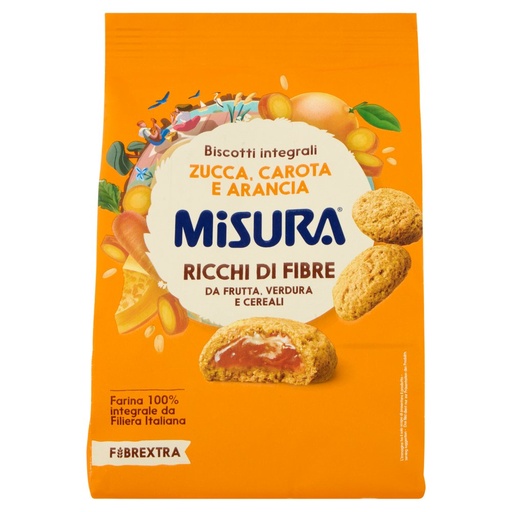 [000035731] Misura Fibrextra Biscotti Integrali con Morbido Ripieno di Zucca Carota e Arancia Gr.260