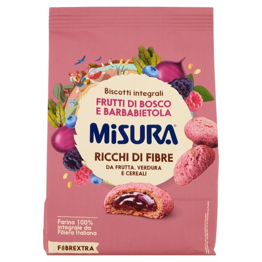 [000035732] Misura Fibrextra Biscotti Integrali con Morbido Ripieno di Frutti di Bosco e Barbabietola Gr.260