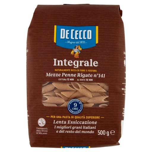 [000037486] De Cecco Integrale Mezze Penne Rigate N°141 Gr.500