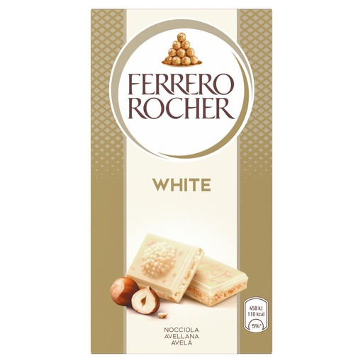 [000038656] Ferrero Rocher White Tavoletta di Cioccolato Bianco con Ripieno alla Nocciola Gr.90
