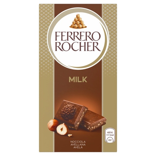 [000038658] Ferrero Rocher Milk Tavoletta di Cioccolato al Latte con Ripieno alla Nocciola Gr.90