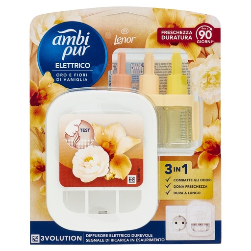 [000038851] Ambi Pur Diffusore Elettrico 3volution con Ricarica Lenor al Profumo di Oro e Fiori di Vaniglia
