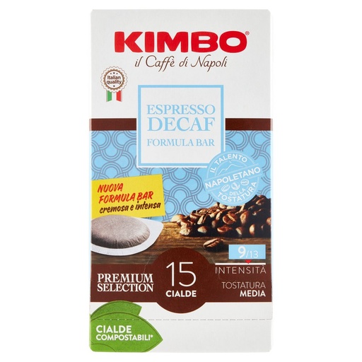 [000038920] Kimbo Caffè Espresso Decaffeinato Formula Bar 15 Cialde Compostabili Gr.110