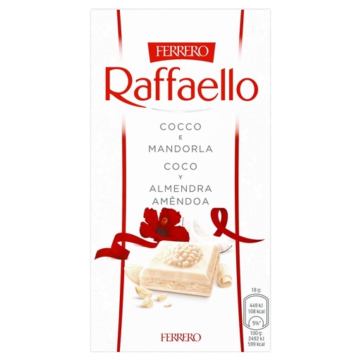 [801510084] Ferrero Raffaello Tavoletta di Cioccolato con Crema di Cocco e Mandorle Gr.90