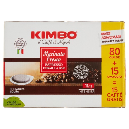 [801510236] Kimbo Caffè Macinato Fresco Espresso Formula Bar 80 Cialde Compostabili Gr.584
