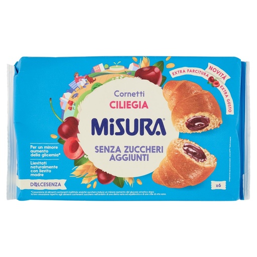[801512905] Misura Dolcesenza Cornetti alla Ciliegia senza Zuccheri Aggiunti Pz.6 Gr.298