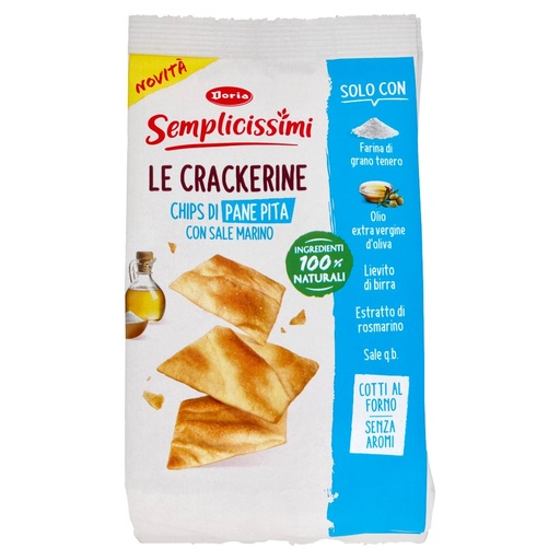 [801512995] Doria Le Crackerine Semplicissimi Chips di Pane Pita con Sale Marino Gr.90