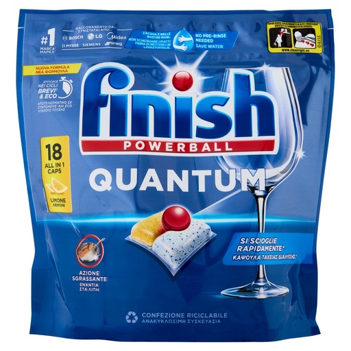 [801513018] Finish Quantum All in One Caps per Lavastoviglie 18 Pz.
