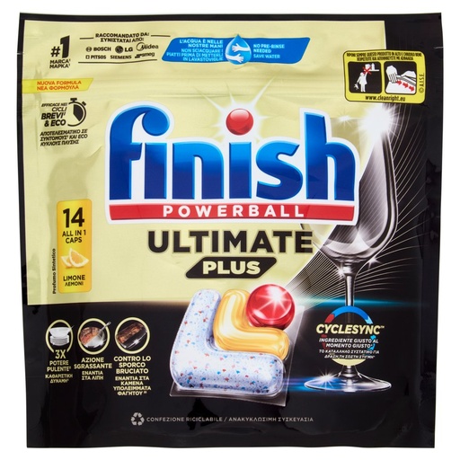 [801513020] Finish Ultimate Plus All in One Caps per Lavastoviglie al Limone 14 Pz.