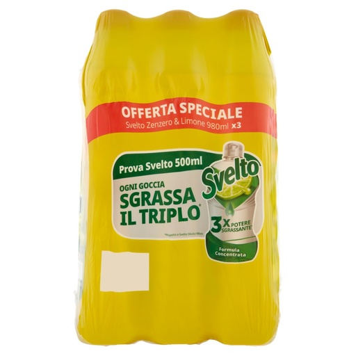 [801513136] Svelto Detersivo Piatti Zenzero e Limone Pz.3 Ml.980