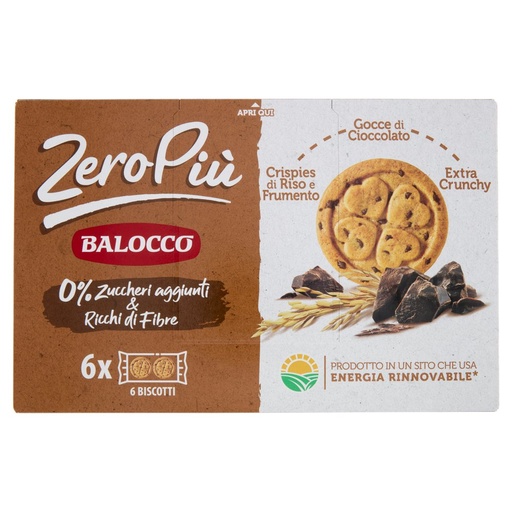 [801513198] Balocco Zero Più Biscotti con Goccie di Cioccolato & Crispies di Riso e Frumento  Gr.210