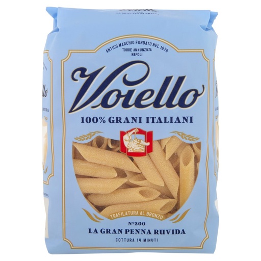 [801513654] Voiello La Gran Penna Ruvida N°200 Pasta Trafilata al Bronzo di Grani 100% Italiani Gr.500