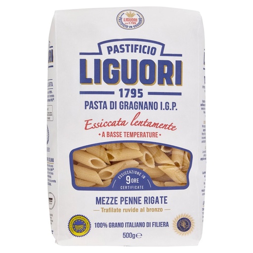 [801513965] Pastificio Liguori Pasta di Gragnano I.G.P. Mezze Penne Rigate N.37 Gr.500