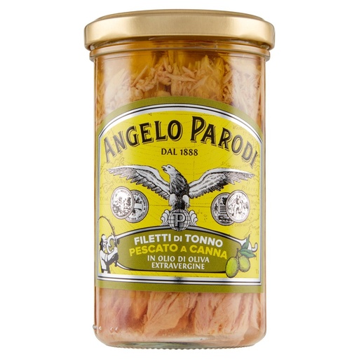 [801514893] Angelo Parodi Filetti di Tonno Pescato a Canna in Olio di Oliva Extravergine Gr.260