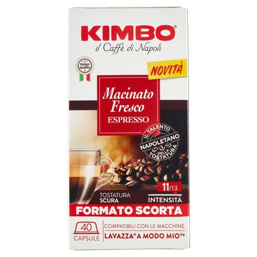 [801514952] Kimbo Caffè Macinato Fresco Espresso Capsule Compatibili con le Macchine Lavazza A Modo Mio 40 x Gr.7,5
