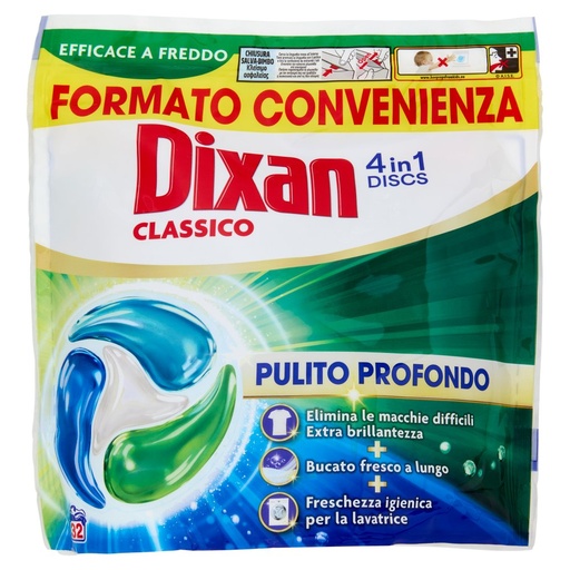 [801514970] Dixan Discs Detersivo Lavatrice Classico Pz.32 Gr.528