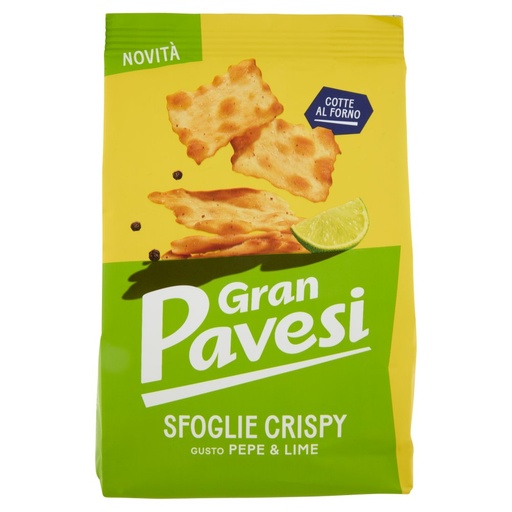 [801515123] Gran Pavesi Sfoglie Crispy Gusto Pepe & Lime Snack Cotte al Forno Gr.150