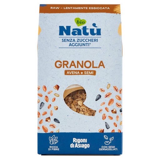[801515203] Rigoni di Asiago Natù Bio Senza Zuccheri Aggiunti Granola Avena e Semi Gr.250