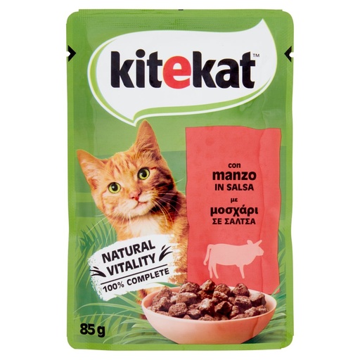 [801515272] Kitekat Cibo Umido per Gatti con Manzo in Salsa Bustina Gr.85