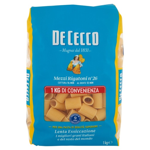 [801515445] De Cecco Mezzi Rigatoni N°26 Kg.1