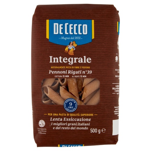 [801515452] De Cecco Integrale Pennoni Rigati N°39 Gr.500