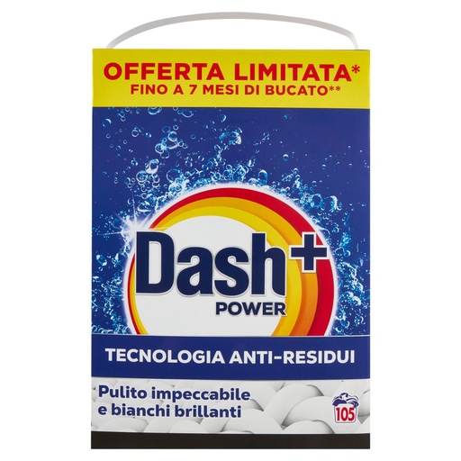 [801515537] Dash Power Detersivo Lavatrice in Polvere Tecnologia Anti-Residui, 105 Lavaggi