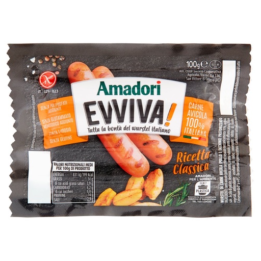 [000002453] Amadori Wurstel Evviva Pollo e Tacchino Gr.100