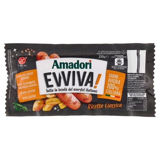 [000002454] Amadori Wurstel Evviva Pollo e Tacchino Gr.250