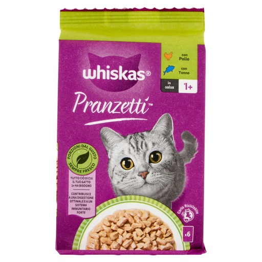 [000005097] Whiskas Pranzetti in Salsa Con Pollo Manzo e Tonno Gr.50 X Pz.6